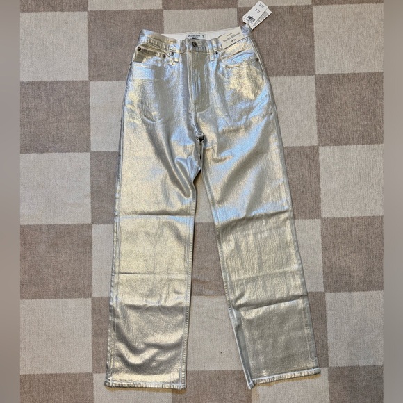 Abercrombie & Fitch Shimmering Silver Straight Leg Jeans - Picture 7 of 10